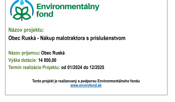 1. fotografia fotogalérie Aktuality / Obec Ruská - Nákup malotraktora s príslušenstvom - foto